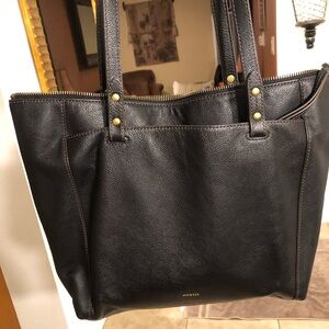 Fossil Ana Black Leather Large Top Handles Bag